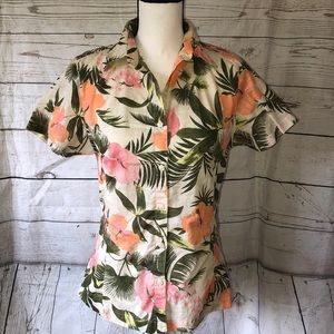 Columbia tropical print short sleeve blouse